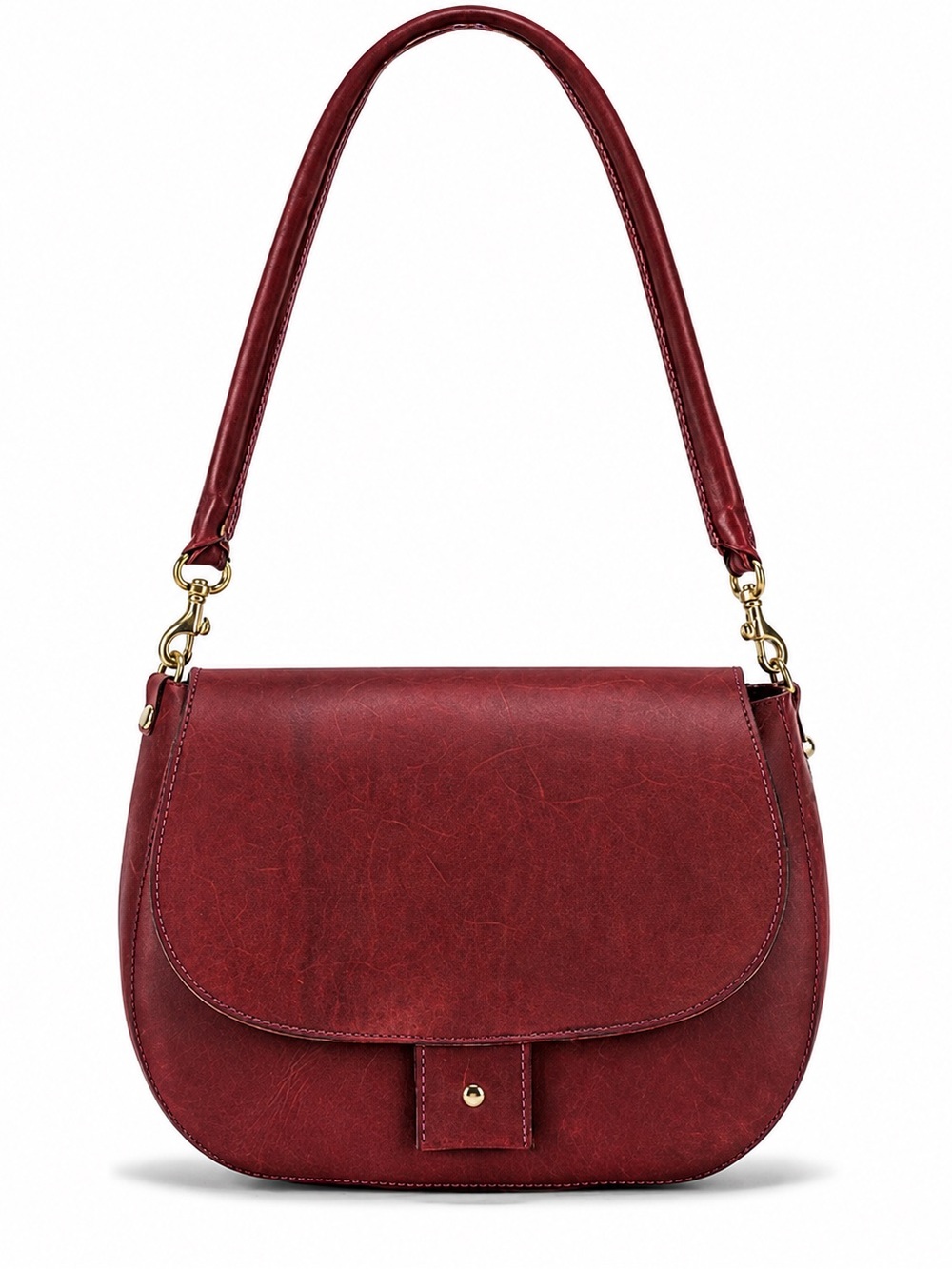 Clare V Herieth Boho Shoulder Bag Distressed Leather w/ Gold Hardware Red Purse